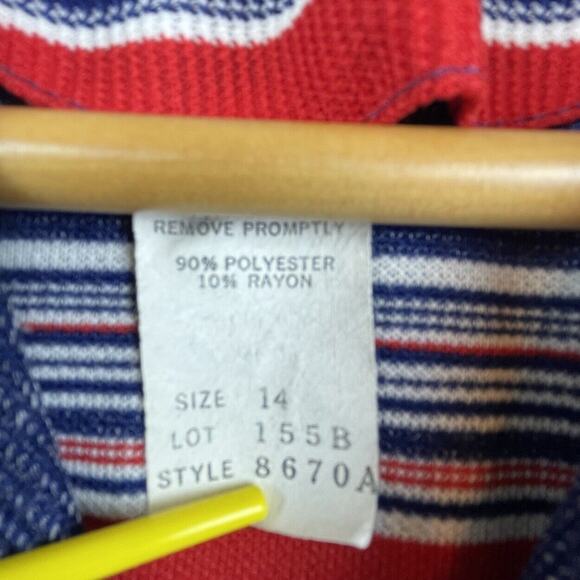 Vintage Jennifer Gee Dress Womens 14 Blue Red Collared 70s Schoolgirl Academia - Picture 9 of 9